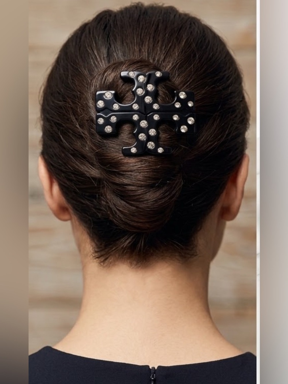 Tory Burch Black Logo Hair Clip with Crystal Studs NWT & dust bag